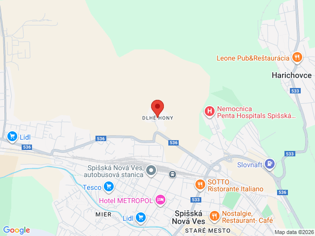Google map: Dlhé Hony Spišská Nová Ves